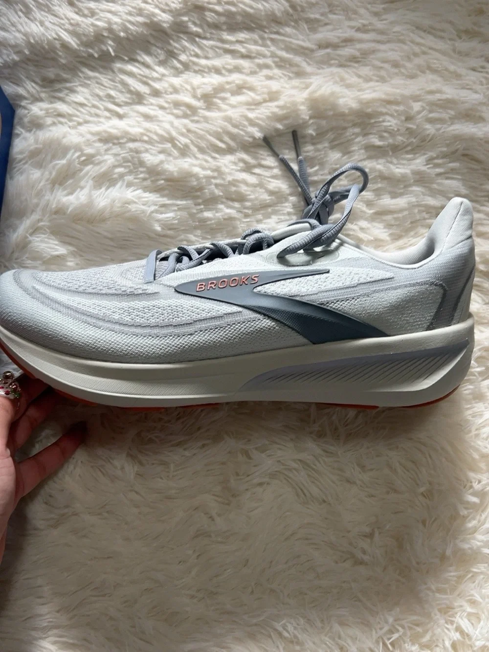 Brooks Men's Athletic Shoe in Light Gray with Blue and Coral Accents